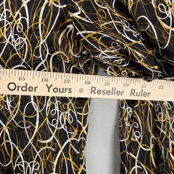 Diane von Furstenberg Blouse Womens 8 Black Gold White Silk Tie Waist Peasant - Picture 15 of 16